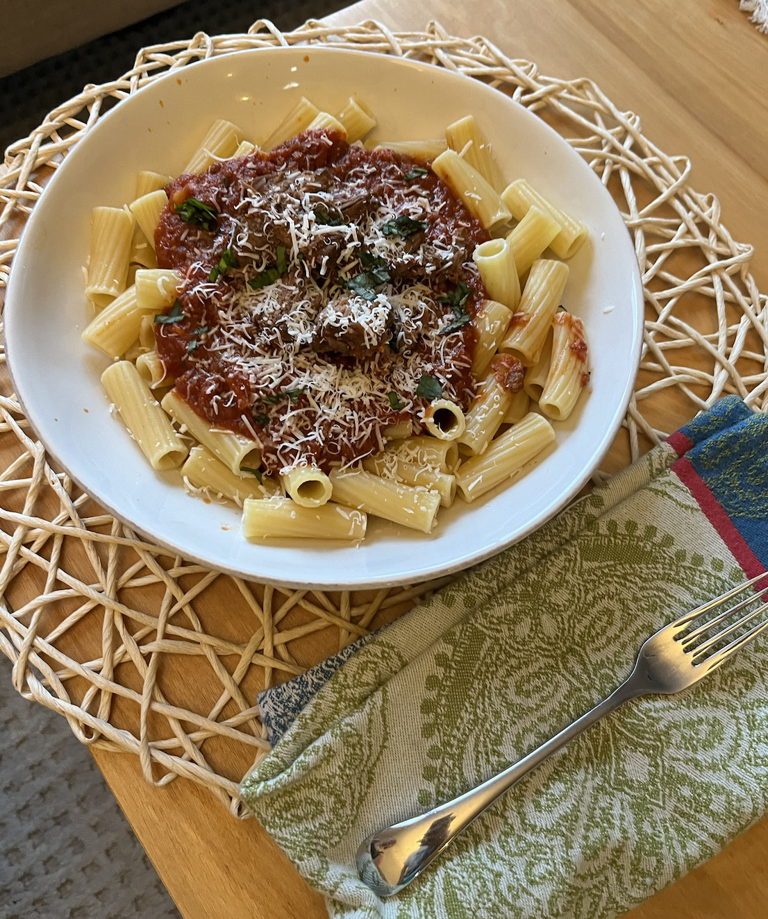 the all-day sunday sauce with rigatoni